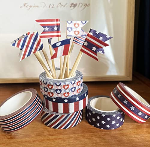 Lovielf Stars and American American Stars and Stripes FLAGE WASHI פטריוטי סט של 6 גלילים - 15 ממ x 10 מ '|